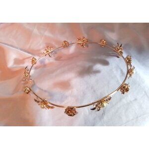 Vintage Gold Tone Floral Faux Pearl Headband